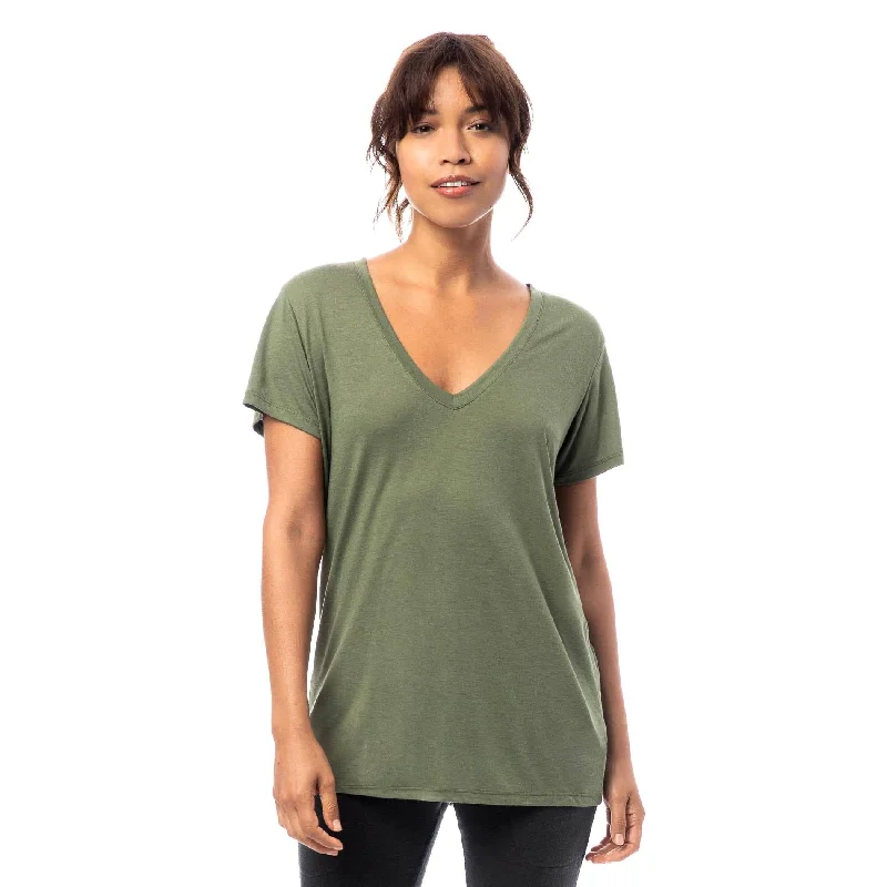 Linen Shirts for Breathable -Slinky Jersey V-Neck T-Shirt (Army Green)