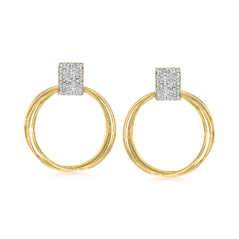 Drop Earrings for Wedding Ceremony -Ross-Simons Diamond Doorknocker Earrings in 18kt Gold Over Sterling