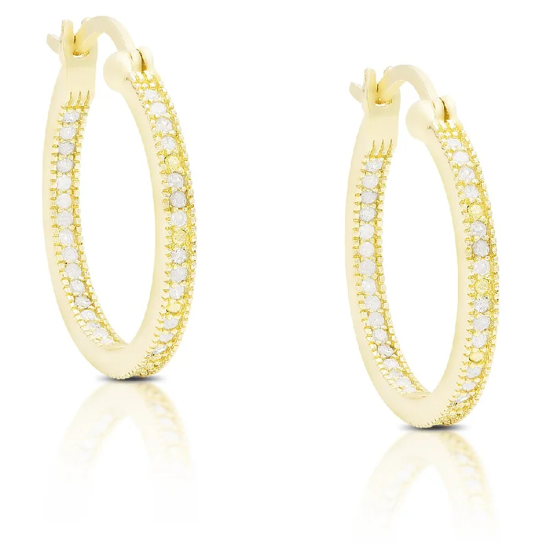 Drop Earrings for Graduation Day -Finesque Sterling Silver or Gold Over Silver 1/3 ct TDW Diamond Hoop Earrings