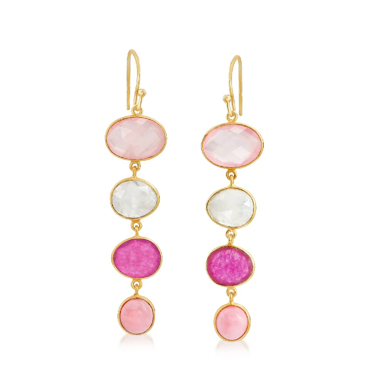 Clip On Drop Earrings for Non Pierced -Ross-Simons Multi-Gemstone Drop Earrings in 18kt Gold Over Sterling