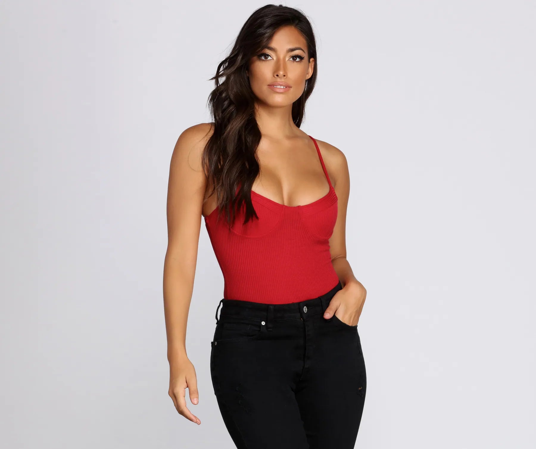 Long sleeve tight top for women with breathable fabric and fitted cut-Hot Fire Bustier Bodysuit