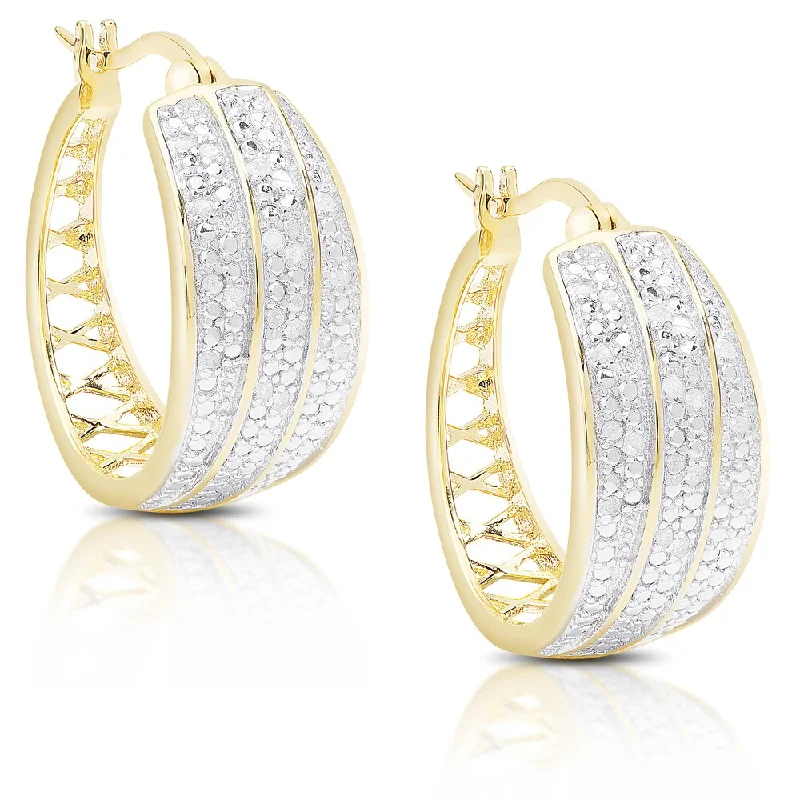 Drop Earrings with Knot Designs -Finesque Gold over Silver or Sterling Silver 1/5 Ct TDW Diamond Hoop Earrings