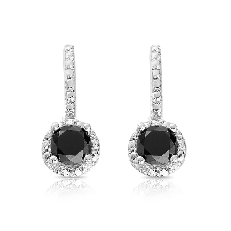 Drop Earrings for Valentine's Day -Finesque Sterling Silver 1/2 to 1ct TDW Black Diamond Halo Leverback Earrings