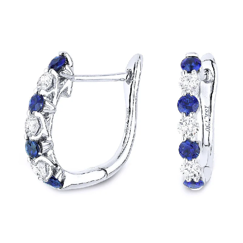 Drop Earrings with Matte Finish -0.36Ct Sapphire Hoops Earrings In 14K White Gold