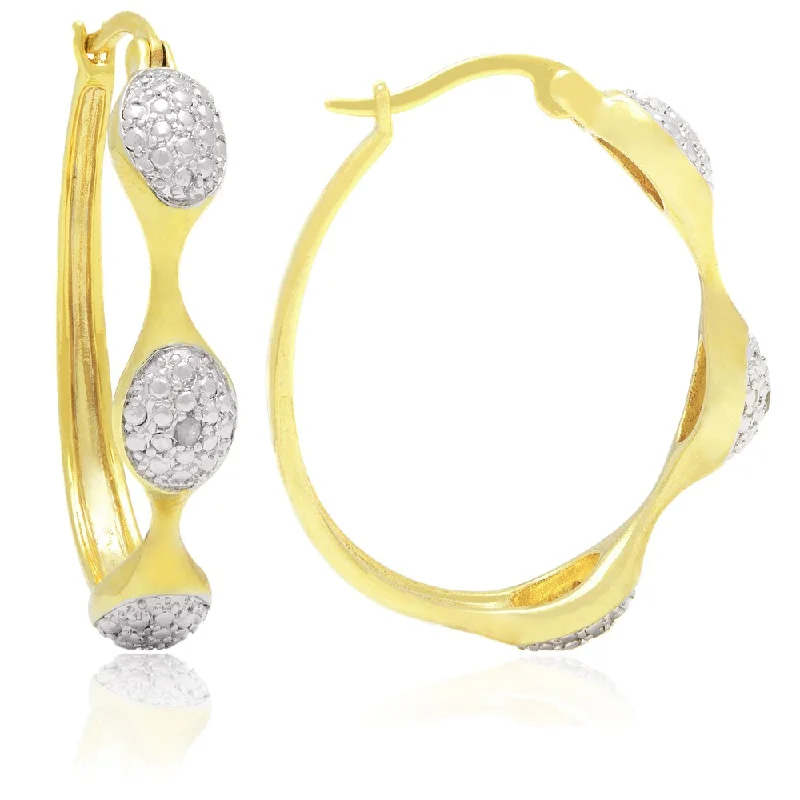 Drop Earrings for Valentine's Day -Finesque Yellow 14k Gold Overlay Round Diamond Accent Hoop Earrings