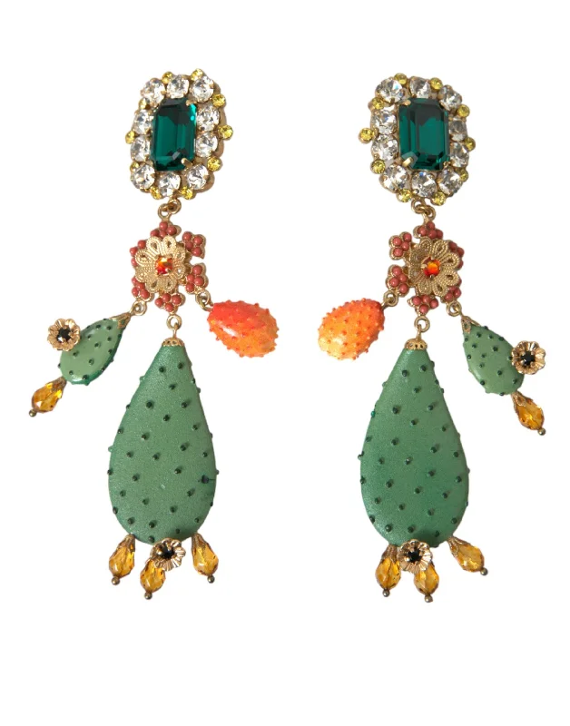 Drop Earrings with Etched Designs -Dolce & Gabbana  Cactus Crystal Clip On Jewelry Dangling Women's Earrings