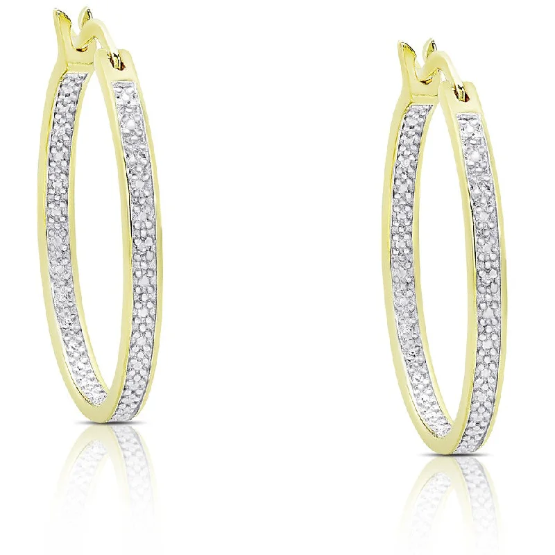 Drop Earrings for Shopping Trip -Finesque Gold Over Silver or Sterling Silver Diamond Accent Hoop Earrings