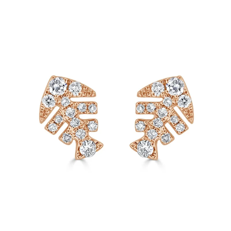 Drop Earrings for Party Look -Joelle Collection Diamond Fish Bone Studs Earrings 18k Rose Gold 1/10 TDW