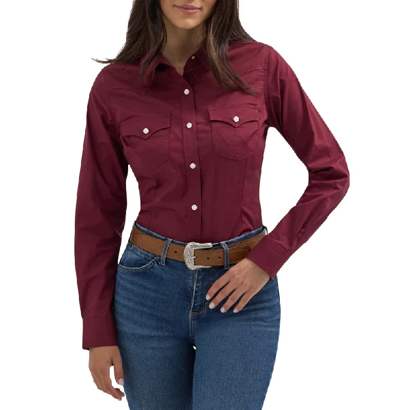 Party Blouses for Night Out -Wrangler Womens Maroon Western Shirt - 112358014