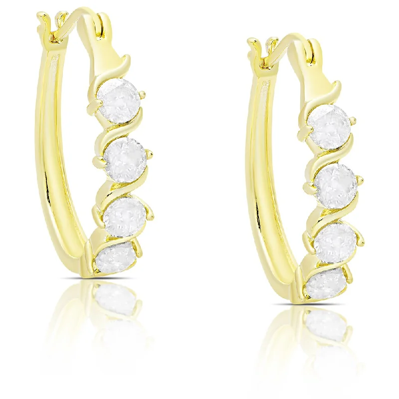 Indian Drop Earrings with Intricacy -Finesque Gold Over Silver or Sterling Silver 2ct TDW Diamond Hoop Earrings