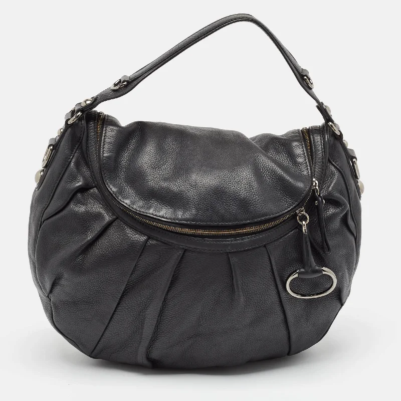 Handle bags with inner compartments for essentials -Gucci Black Leather Icon Bit Hobo