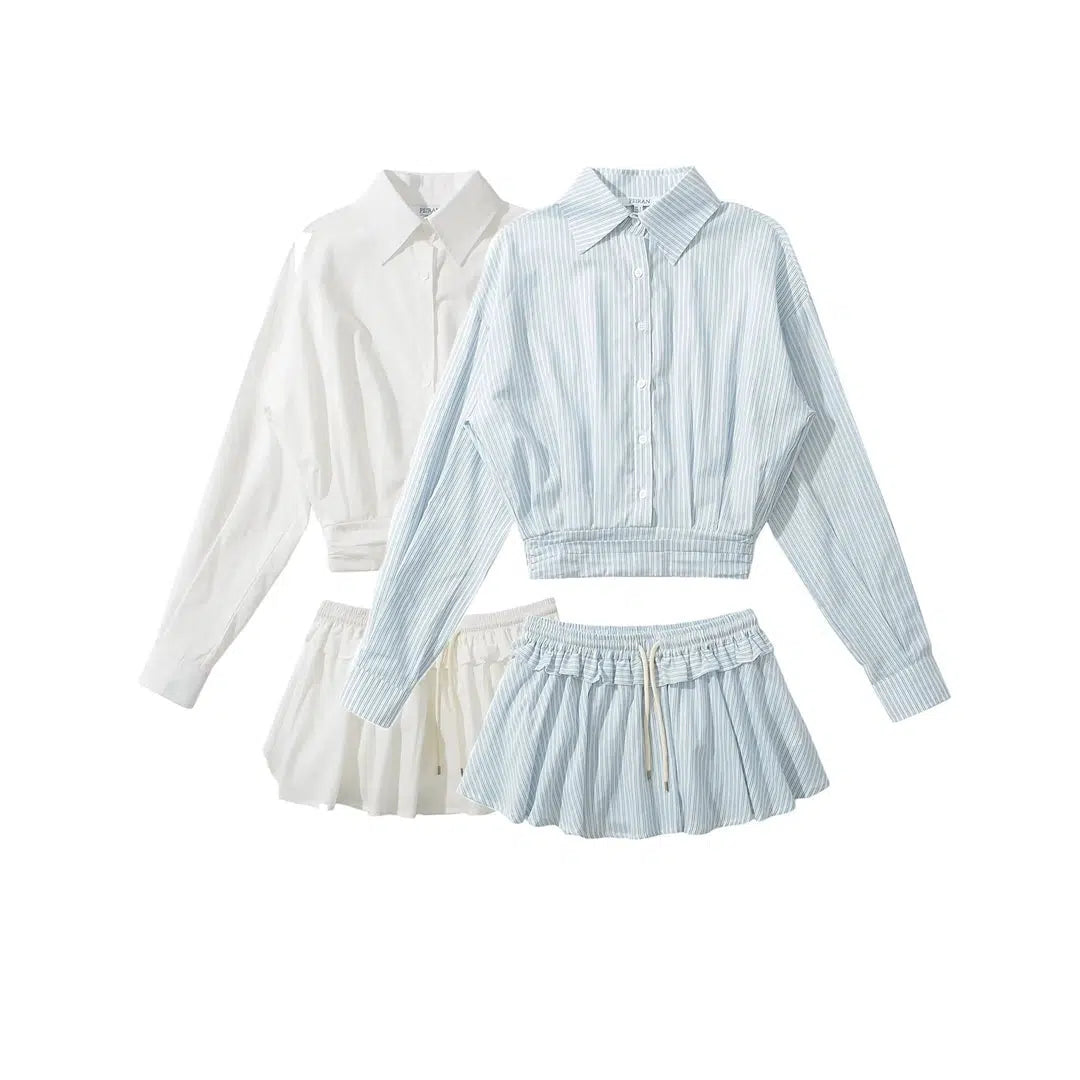 Contemporary Blouses for Fashion -Striped Button-Up Shirt Skirt Set