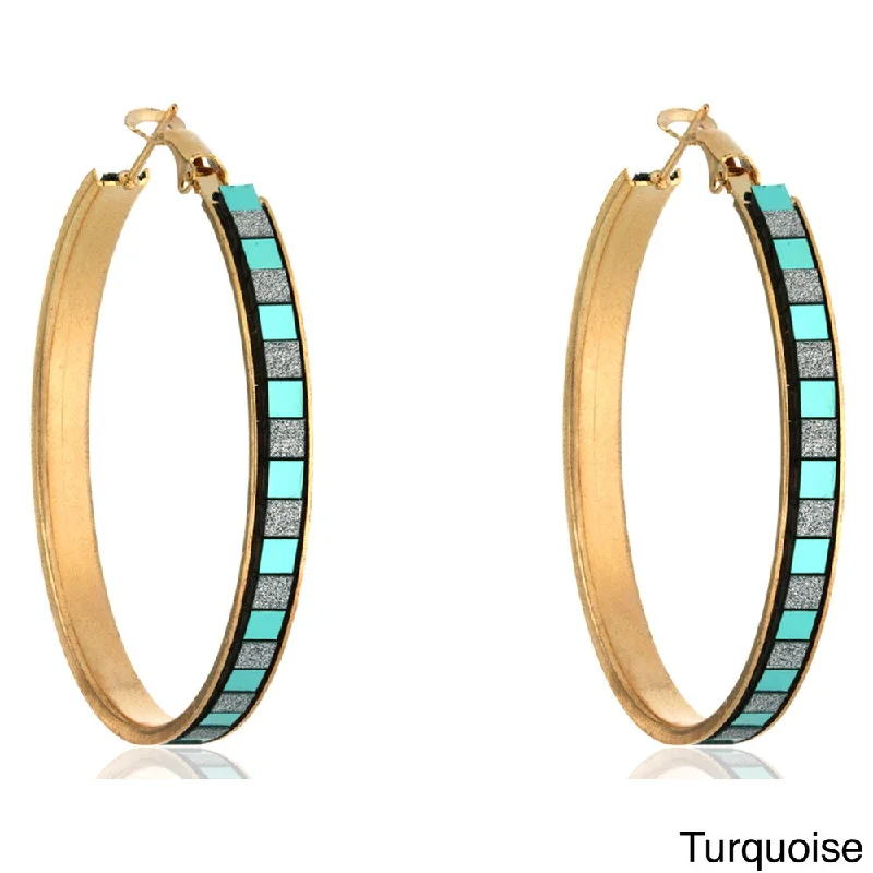 Drop Earrings for Festival Style -Dolce Giavonna Goldtone Multi-Color Glitter Hoop Earrings