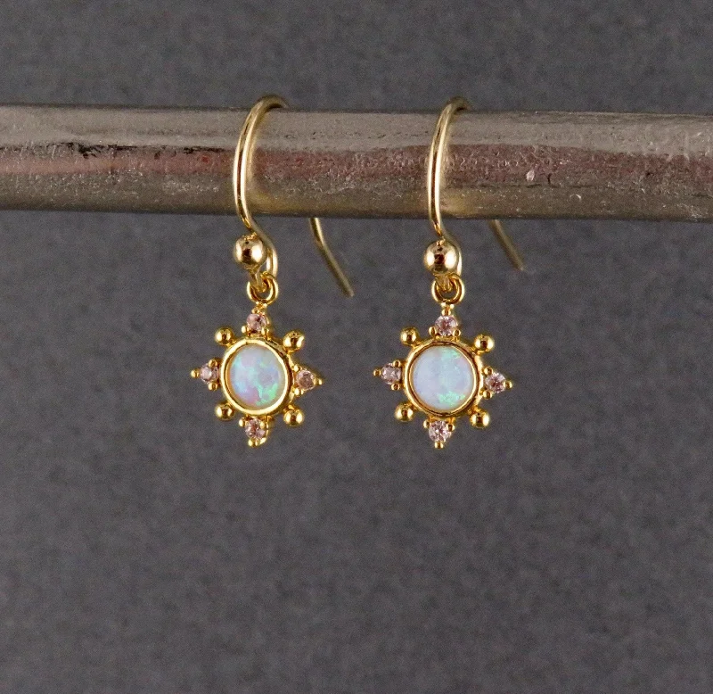 Push Back Drop Earrings for Convenience -Delicate Opal Geo Star Earrings