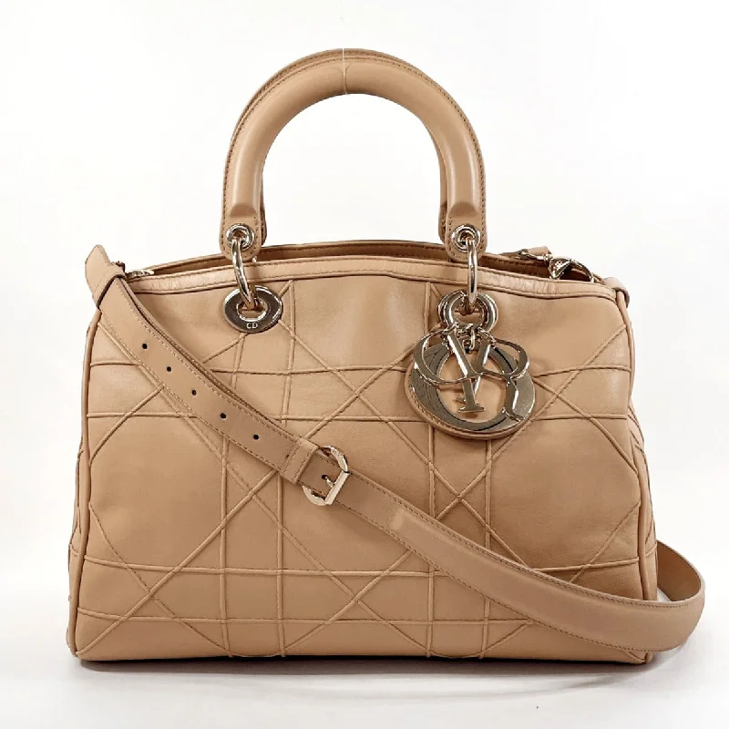 Handle bags with sleek hardware for sophistication -Dior Cannage Granville Lambskin Handbag Beige