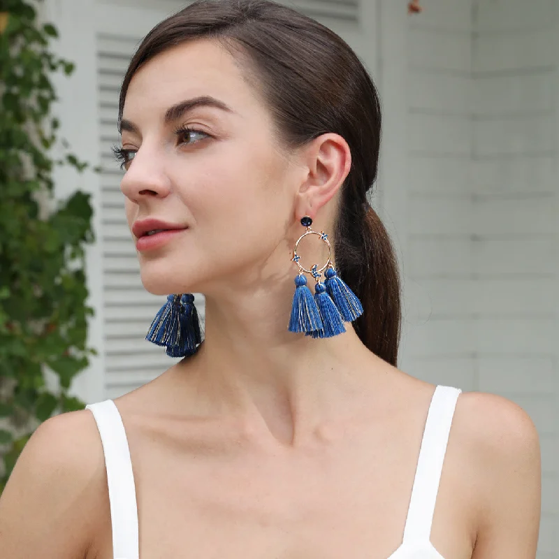 Drop Earrings for Mother's Day -Wholesale Ethnic Tassels Bohemian Style Large Circle Handmade Earrings