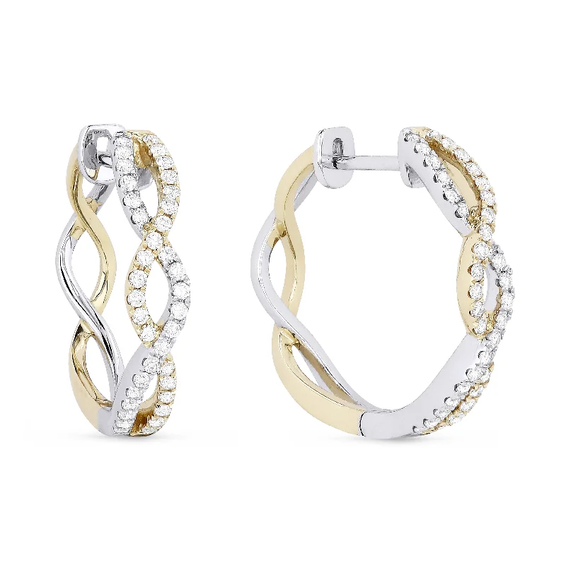 Drop Earrings with Etched Designs -0.47Ct White Diamond Hoops Earrings In 14K White And Yellow Gold