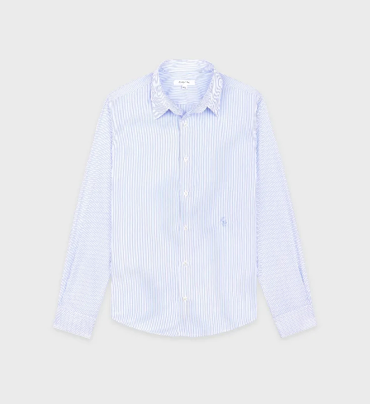 Blouson Blouses for Relaxed -SRC Shirt - White/Light Blue Striped