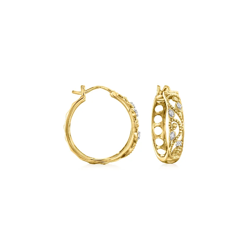 Lightweight Drop Earrings for All Day -Ross-Simons Diamond Openwork Filigree Hoop Earrings in 18kt Gold Over Sterling