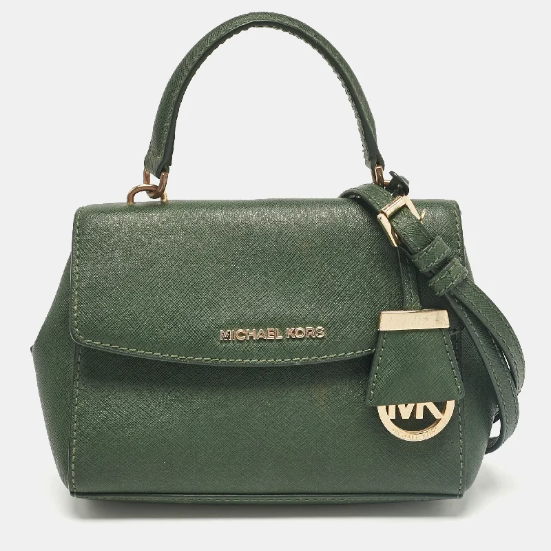 Handle bags with vintage clasps for nostalgia -Michael Kors Dark Green Leather Extra Small Ava Top Handle Bag