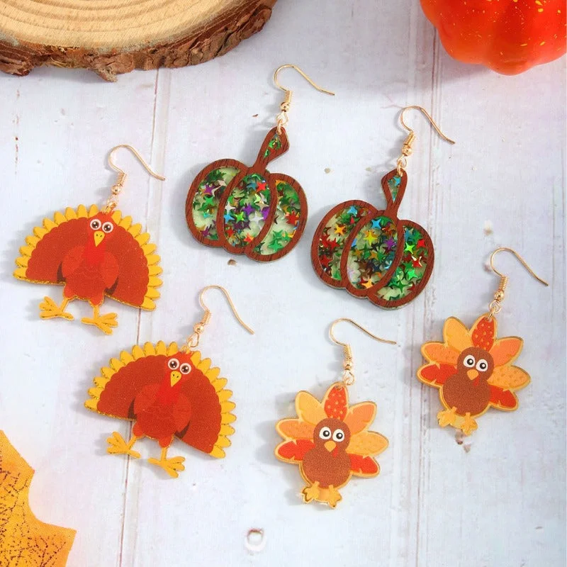 Screw Back Drop Earrings for Security -Wholesale Thanksgiving Retro Pumpkin Easter Opening Screen Turkey Maple Leaf Acrylic Earrings