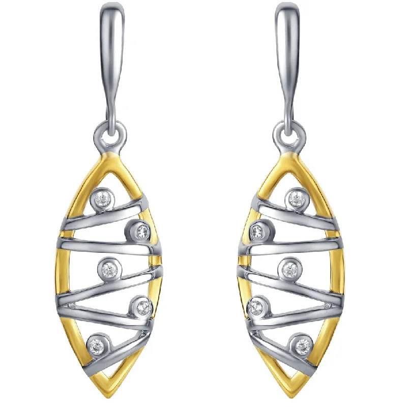 Drop Earrings for Work Attire -Two-Tone Sterling Silver Cubic Zirconia Raindrop Dangle Earrings