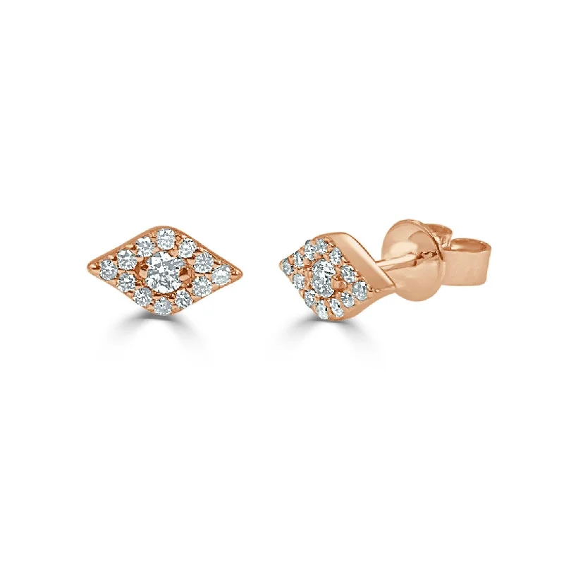 Drop Earrings for Christmas Party -Joelle Collection Diamond Evil Eye Studs Earrings 14K Rose Gold 1/4ct