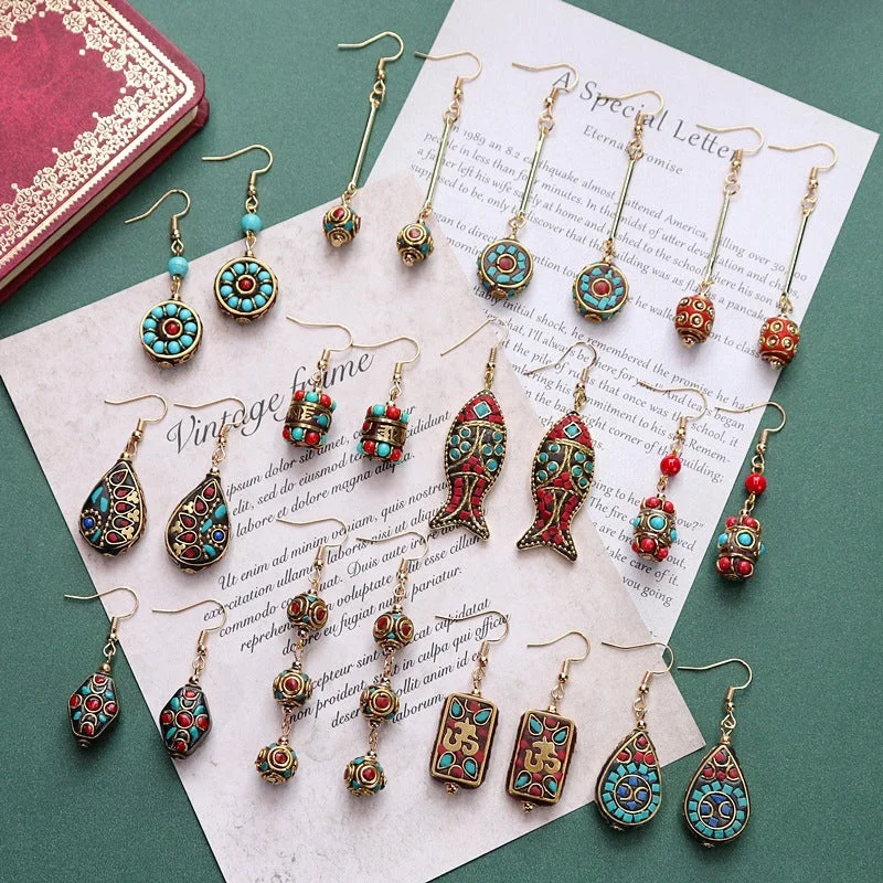 Drop Earrings with Matte Finish -Wholesale Exotic Retro Alloy Earrings