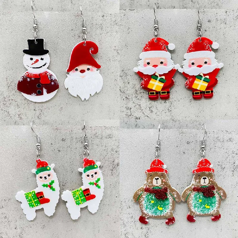 Pearl Drop Earrings for Elegance -Wholesale Christmas Three-dimensional Snowman Dwarf Dwarf Acrylic Earrings