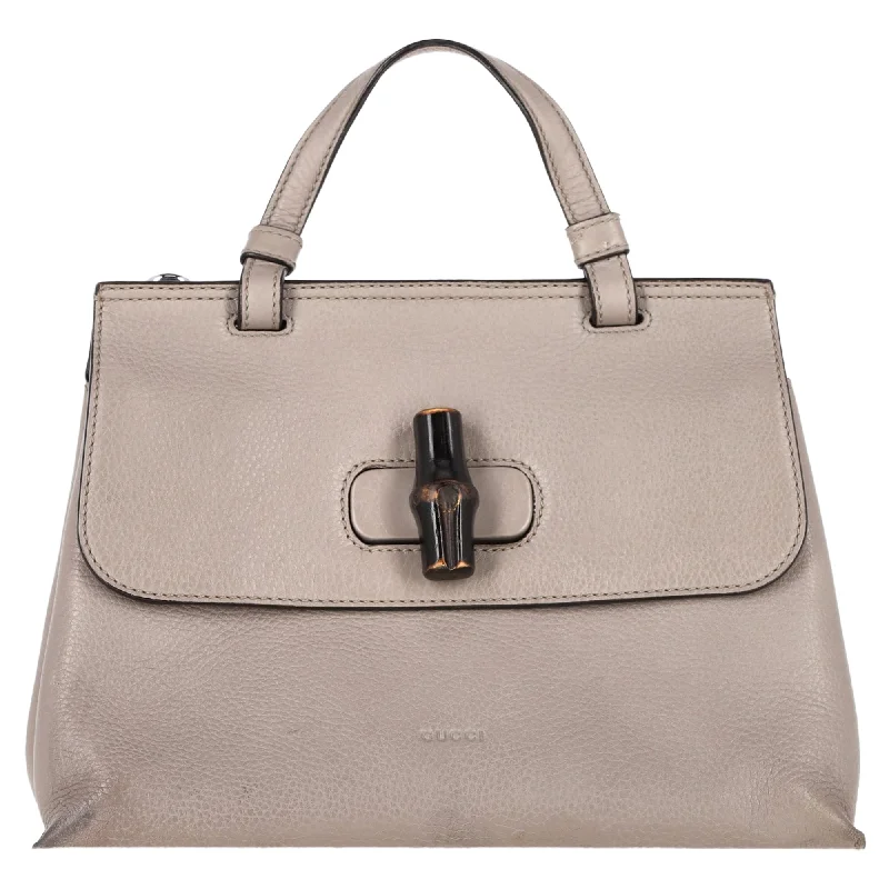 Handle bags with lightweight fabric for ease -Gucci Bamboo Daily Top Handle Bag Small in Grey Leather