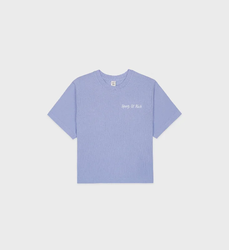 Lace Blouses for Delicate -Italic Logo Cropped T-Shirt - Periwinkle/White