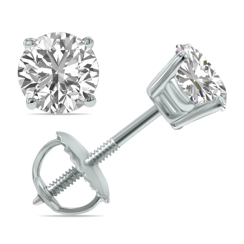 Drop Earrings for Concert Look -Lab Grown 1.25 Carat Total Weight Diamond Solitaire Earrings In 14K White Gold