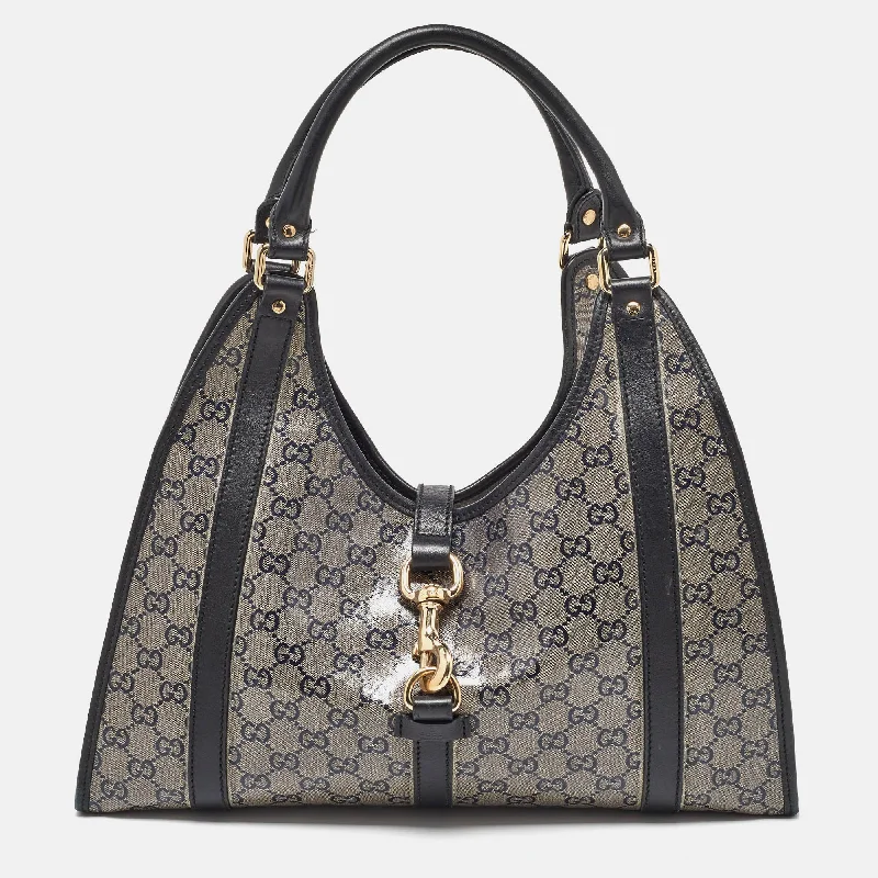 Handle bags with polka dots for fun -Gucci Grey/black Gg Crystal Canvas And Leather Bardot Joy Hobo