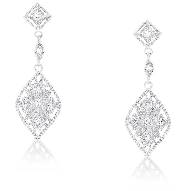 Drop Earrings with Chevron Designs -Samantha Stone Sterling Silver Cubic Zirconia Dangling Earrings