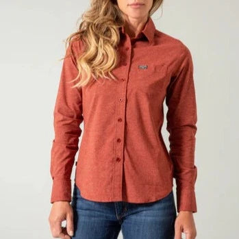 Resort Blouses for Holiday -Kimes Ranch Women's Linville Long Sleeve Western Button Down Shirt in Dark Red