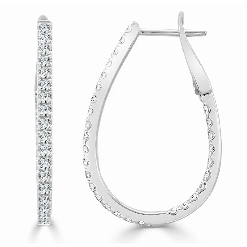 Contemporary Drop Earrings for Fashion -Joelle Collection Inside Out Diamond Pear Hoop Earrings 0.90 CT TDW 1.25" Inches Medium 14K Gold