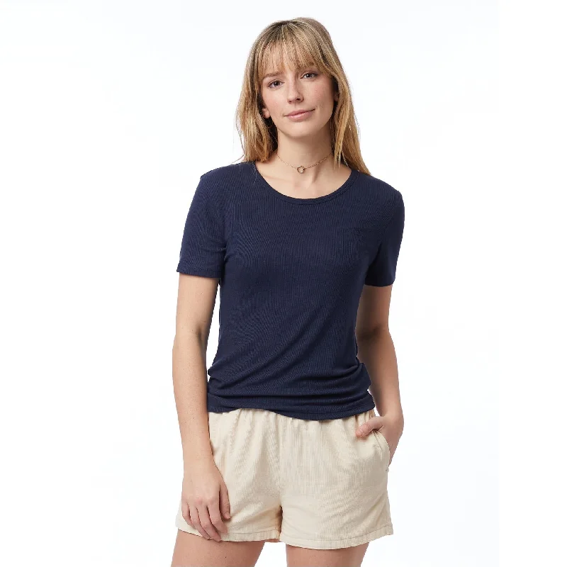 Striped Shirts for Fashion -Mia Slinky Rib Crew T-Shirt (Navy)