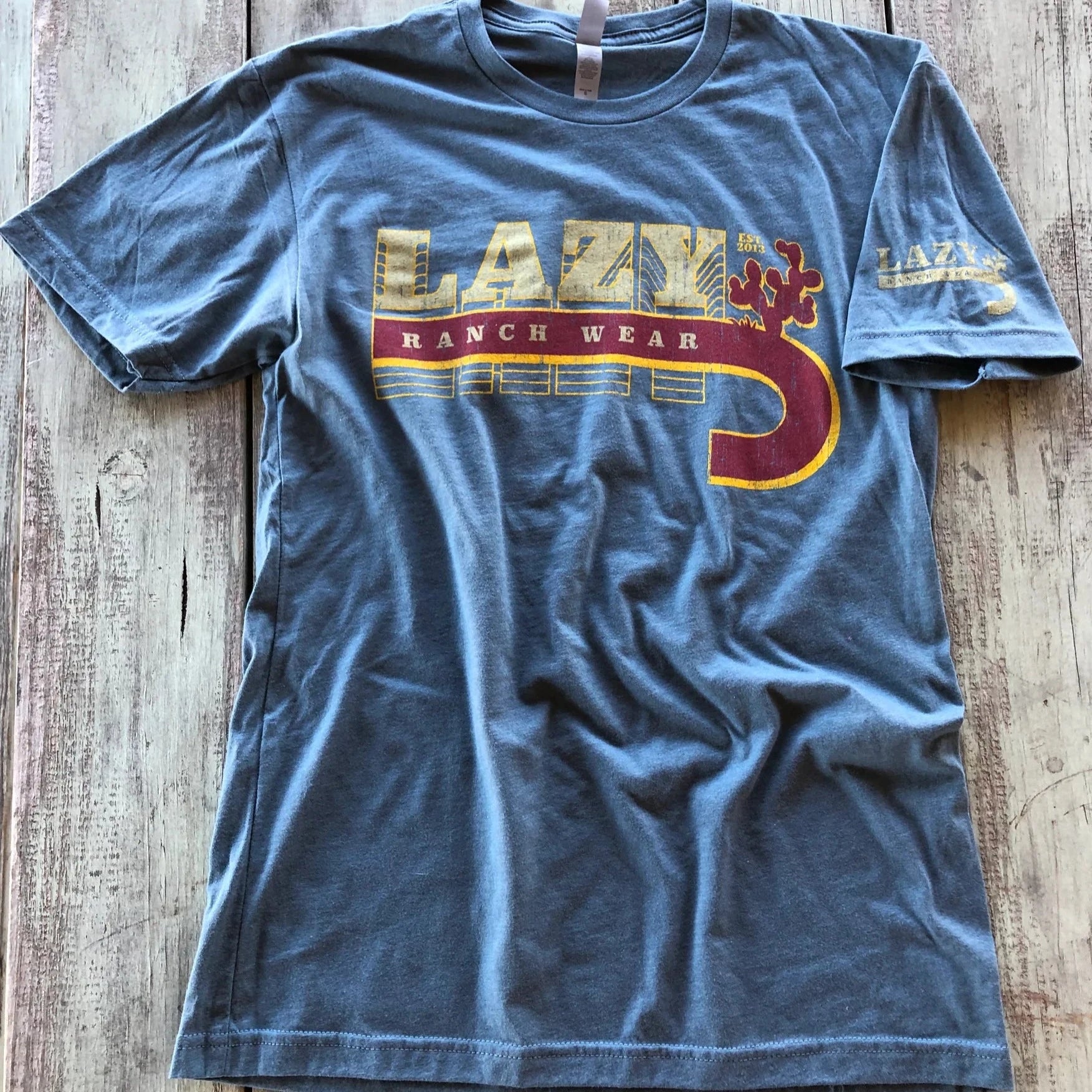 Lead Free Blouses for Health -Lazy J Ranch Wear Vintage Ranchwear Logo T-Shirt in Blue