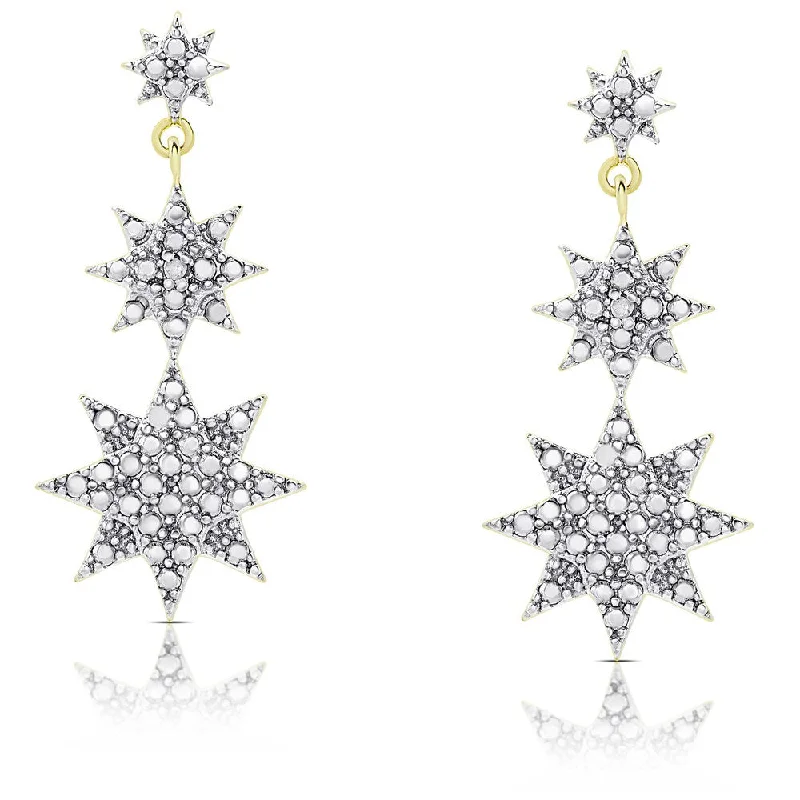 Drop Earrings with Matte Finish -Finesque Gold Over Silver or Sterling Silver Diamond Accent Graduated Star Dangle Earrings