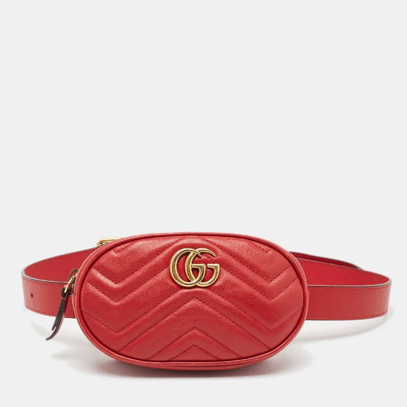 Handle bags with contrast stitching for detail -Gucci Red Matelassé Leather Mini Gg Marmont Belt Bag