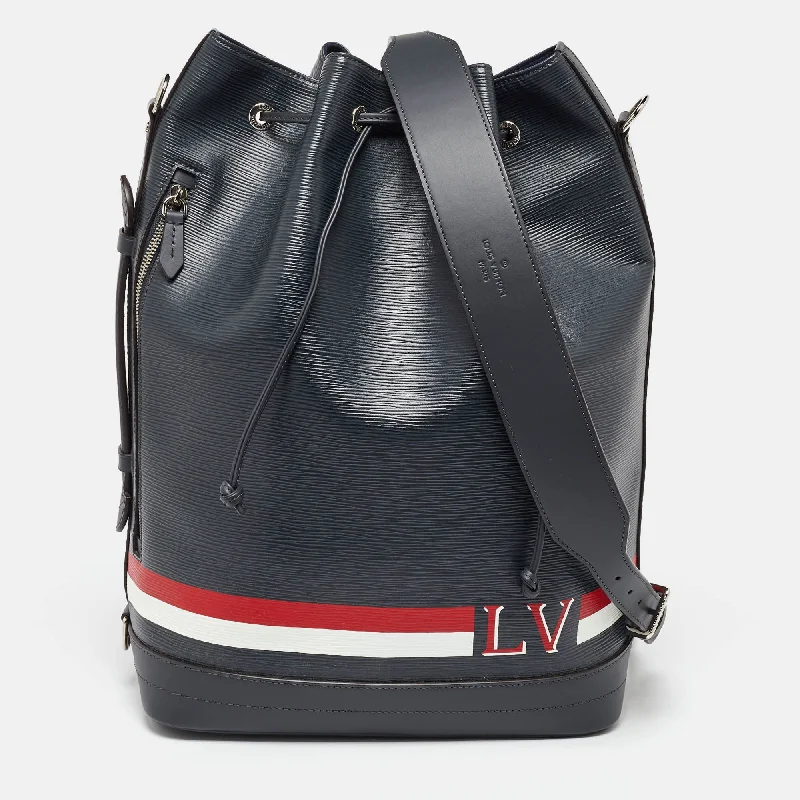 Handle bags with bold text for statements -Louis Vuitton Navy Blue Epi Leather Noe Marin Bag