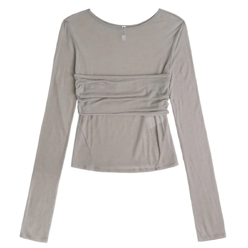 Detachable Blouses with Parts -Tube Top Layered T-shirt grey