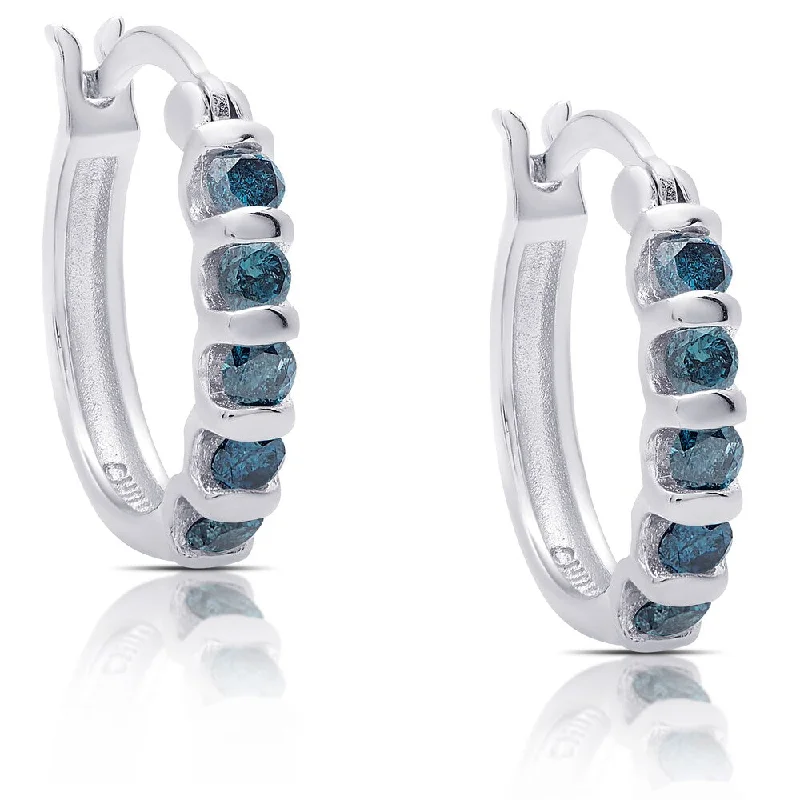 Large Drop Earrings for Statement -Finesque Sterling Silver 3/4ct TDW Blue Diamond Hoop Earrings