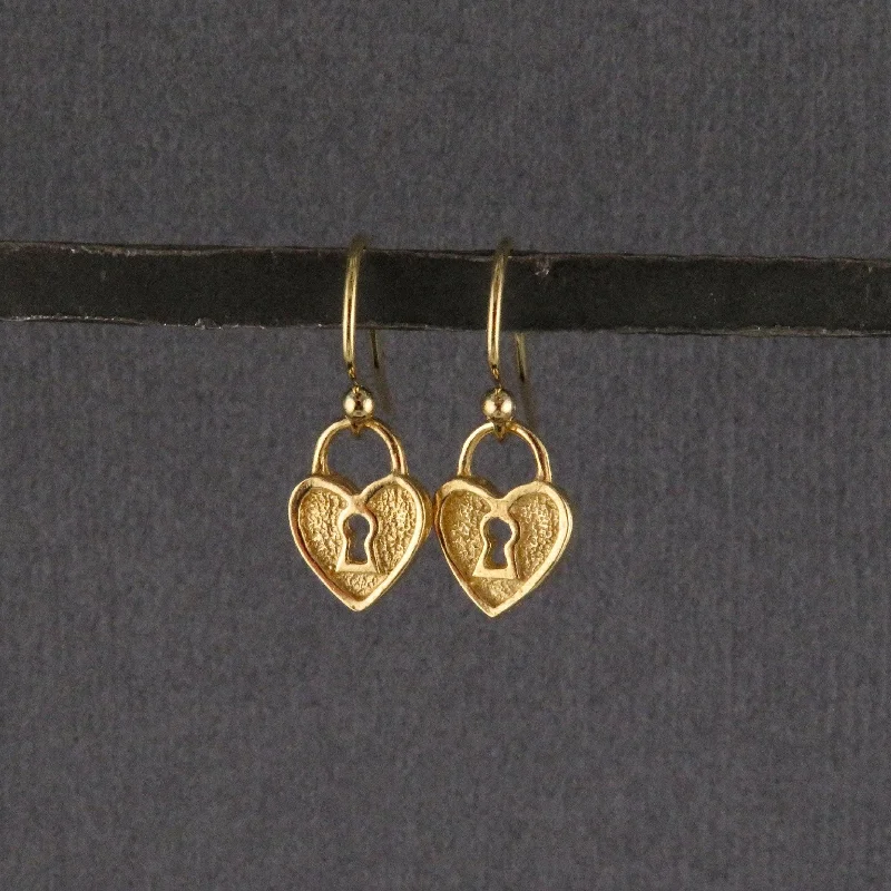 Hypoallergenic Drop Earrings for Sensitive -Gold Heart Lock Earrings