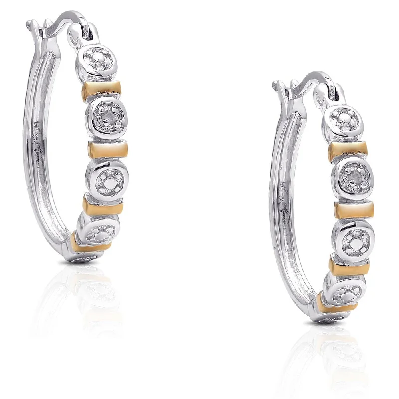 Heavy Duty Drop Earrings for Durability -Finesque Two-tone Gold Over Sterling Silver Diamond Accent Hoop Earrings