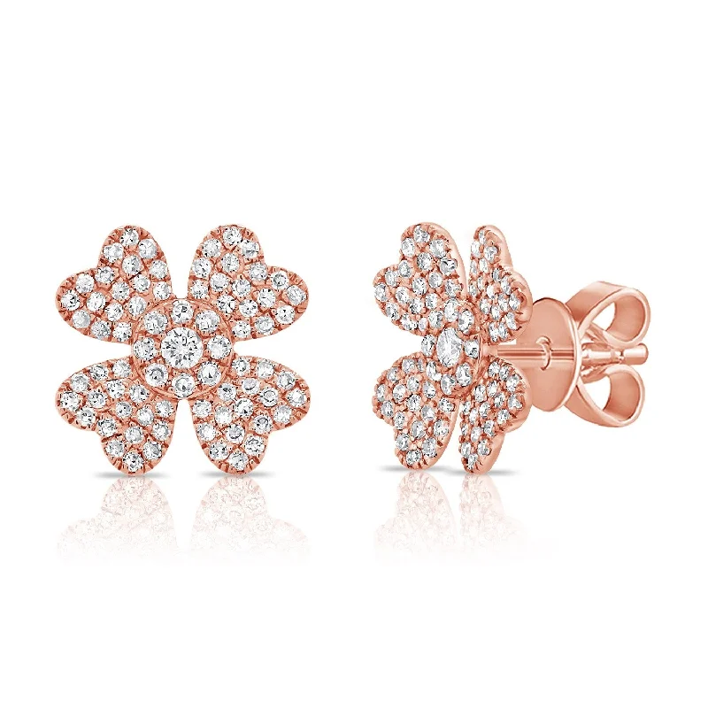 Drop Earrings with Wave Designs -Joelle Collection Diamond Flower Earrings 14K Gold 0.38 CTTW