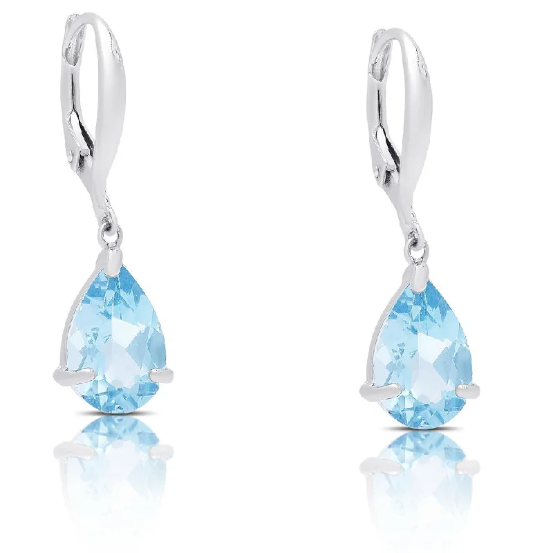 Short Drop Earrings for Subtle -Dolce Giavonna Sterling Silver Simulated Blue Topaz Teardrop Leverback Earrings