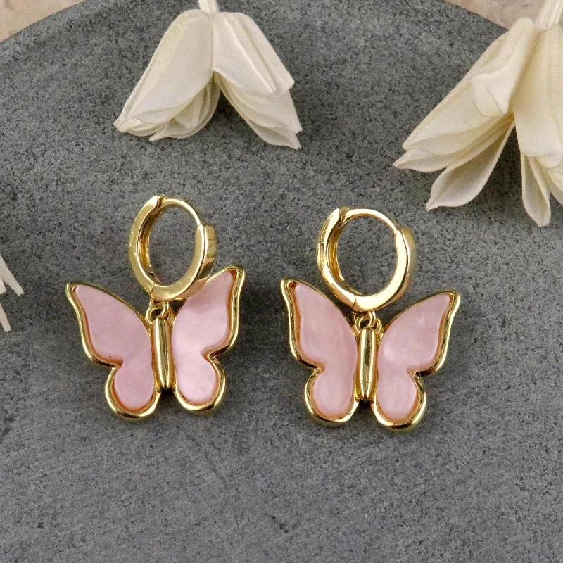 Heart Shaped Drop Earrings for Love -Gold Butterfly Hoop Earrings