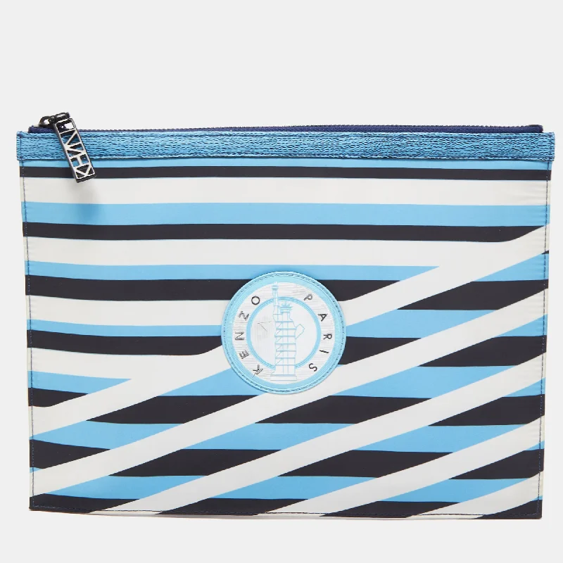 Handle bags with soft fabric for comfort -Kenzo Multicolor Striped Nylon And Leather A4 Zip Pouch