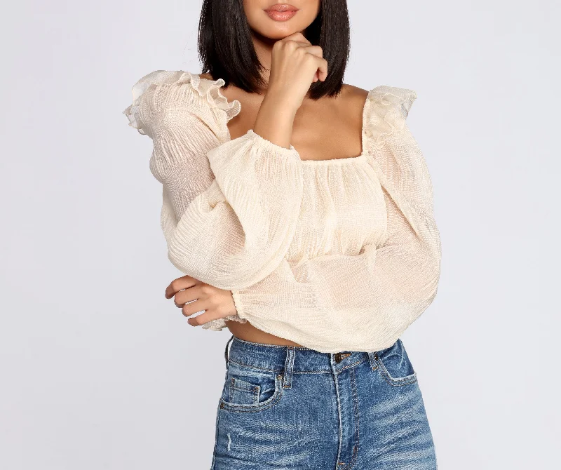 Weekend Blouses for Leisure -Crinkle Detail Square Neck Blouse